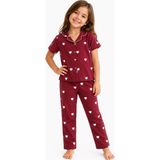 CQCQ Kız Çocuk Kırmızı Kalp Desenli Düğmeli Pijama Takımı - 3 - 4 Yaş