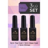 Cr-Oje Kalıcı Oje Kalıcı Oje Protez Tırnak Top Coat, Pro Rubber Base Coat, Primer 3lü Set (12 ml)