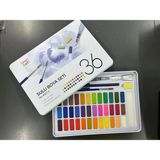 Craft and Arts 36 Renk Profesyonel Suluboya Seti - Fırça, Su Kalemi, Sünger ve Akrilik Beyaz Boya (Metal Kutulu)