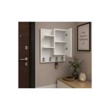 CRAFT HOUSE ART DESIGN Craft House Beyaz Çok Amaçlı Duvar Rafı Kapaklı Banyo Dolabı Antre Askılık Portmanto 60x65 cm