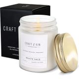 Craft & Kin Beyaz Adaçayı Sonbahar Kokulu Mumsuz Temizlik için | 8oz 45 Saat Uzun Ömürlü | Klasik Soya Woodwick Sonbahar Mumları | Doğal Soya ile Yapılmıştır | Erkekler ve Kadınlar için Hediyeler