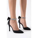 Craft Moda Kadın Stiletto Taşlı Bilekli Fiyonklu Topuklu Ayakkabı 8 cm - Siyah
