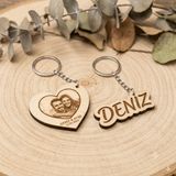 Craft Neova Kişiye Özel Lazer Kazıma Isimli ve Fotoğraflı Kalp Anahtarlık Seti - Ahşap Lazer Kesim 2'li Set