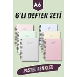 Craft Pastel Renkler 6'lı Spiralli Cep Boy , Not Defter Seti , A6 , 80 Sayfa , Çizgisiz , Okul Defteri