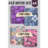 Craft Spiralli Okul Defter Seti | 4 Adet | A5 | Sert Karton Kapak | 90 Sayfa | Çelik Spiral