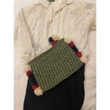 Craftatelier Renkli Ponpon Detaylı El Örgüsü Yeşil Clutch Çanta - 374-Yeşil