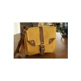 Craftelier Mumlu Kanvas & Deri - Retro Postacı Çanta -Hardal