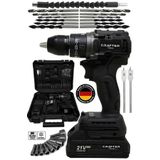 CRAFTERTOOLS 21v Kömürsüz Motor Çelik Mandren Akülü Vidalama Darbeli Şarjlı Matkap Seti Siyah Alt103