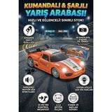 Craftivio 1:12 Ölçek Uzaktan Kumandalı Şarjlı Drift Arabası - Büyük Boy Işıklı ve Sesli Yarış Arabası - Turuncu - Beyaz