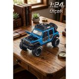 Craftivio 1:24 Ölçek Metal Off-Road Jeep Mavi - Sesli Işıklı Çek Bırak Kapıları Açılan Oyuncak Arazi Aracı - Renkli