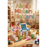 Craftivio 128 Parça Ahşap Yapı Blokları - Eğitici Maket Ev Inşaat Seti - Montessori Zeka Geliştirici Oyuncak
