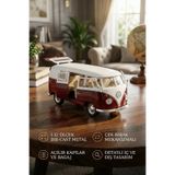craftivio 1:32 Ölçek Metal Çek Bırak Nostaljik Volkswagen T1 Minibüs Vosvos Oyuncak Araba - Bordo (13 cm)