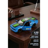 Craftivio 1:38 Ölçek Dodge Challenger Demon Metal Oyuncak Araba - Çek Bırak Açılır Kapılı Mavi