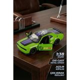 Craftivio 1:38 Ölçek Dodge Challenger Demon Metal Oyuncak Araba - Çek Bırak Açılır Kapılı Yeşil