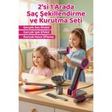 craftivio 2'si 1 Arada Oyuncak Kuaför Seti - Işıklı Sesli ve Hava Üfleyen Fön, Düzleştirici ve Taraklar