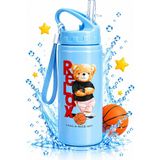 Craftivio 500 ml Pipetli Alüminyum Çocuk Su Matarası Sızdırmaz Kapaklı Askılı Okul Suluk - Mavi