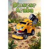 Craftivio Dinozor Dönüşen Araba Çarpınca Açılan Robot Kamyon Sürtmeli Oyuncak Iş Makinesi Sarı - Renkli