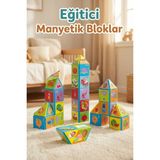Craftivio Eğitici Manyetik Bloklar 18 Parça - Mıknatıslı Zeka Küpleri - Montessori Bebek Yapboz Puzzle Seti - Çok Renkli