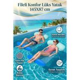 craftivio Fileli Deniz Yatağı - 145x87 cm Şişme Havuz Yatağı - Konforlu Yaz Tatili Ürünü