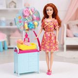 Craftivio Good Girl Anne ve Tatlı Bebeği Bakım Seti - 29 cm Aksesuarlı Oyuncak Bebek ve Beşik - Kahve