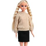 Craftivio Good Girl Örgü Saçlı Kazaklı Model Oyuncak Bebek 30 cm - Kış Serisi Tarz Bebekler (Krem/gri) - Bej