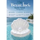 craftivio Lüks Beyaz İnci Tasarımlı Şişme Deniz Yatağı - Sırt Destekli, Top Hediyeli Plaj Yatağı