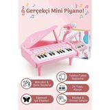 craftivio Mikrofonlu 24 Tuşlu Pembe Çocuk Piyanosu - Telefon Bağlantılı Eğitici Işıklı Org Müzik Seti