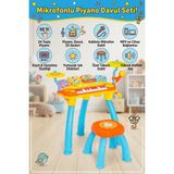Craftivio Mikrofonlu Işıklı Sesli Çocuk Oyuncak Piyano Davul Seti - Tabureli 24 Tuşlu Eğitici Müzik Aleti