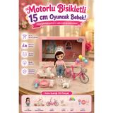 craftivio Oyuncak Bebek Seti Motorlu Bisikletli Ve Kedili 10 Parça Aksesuarlı Evcilik Oyuncağı (15 cm)