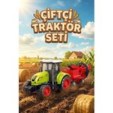 craftivio Oyuncak Römorklu Traktör - Hareketli Çiftlik ve Tarım Aracı - Yeşil Biçerdöver Seti (24.5 cm)