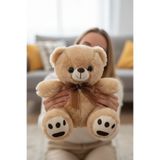 craftivio Sevimli Ayı Peluş Oyuncak Kurdeleli Yumuşacık Tüylü Ayıcık Uyku Arkadaşı Hediyelik 20 cm