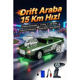 Craftivio Uzaktan Kumandalı Drift Arabası Rc Araba Işıklı Şarjlı 15 Km/h Hızlı Oyuncak Araba - Yeşil