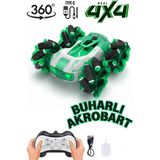 Craftivio Uzaktan Kumandalı Şarjlı Buharlı Akrobat Araba 360 Derece Dönen Işıklı Müzikli 4x4 Drift - Yeşil