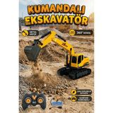 Craftivio Uzaktan Kumandalı Şarjlı Metal Kepçeli 360° Dönen Rc Ekskavatör Iş Makinesi Oyuncak - Sarı - Renkli