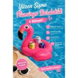 craftivio Yüzen Şişme Flamingo Havuz ve Deniz İçin Bardak Tutucu 4 Bölmeli İçecek Standı 55 cm Pembe