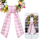 CraftyDream Ön Kapı Çelengi için Çelenk Kuşağı Saten Kuşak Boş Kuşaklar Nakış Monogram Avlu Giriş İç Mekan Dış Mekan Duvar Kurdele Yay Ev Dekoru (Pembe, Beyaz, Bahar Bufalo Ekosesi)