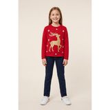 Crassi Kız Çocuk Sweatshirt Baskılı Noellik Şardonlu Kışlık - Kırmızı - 7 - 8 Yaş