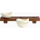 Crate & Barrel Orchard Ayaklı Ahşap Servis Seti, 3 Porselen Kase ile El Yapımı Mango Ağacı Stand - 1 Adet