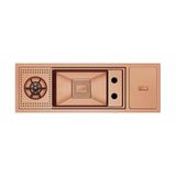 Crauf Lusso 1035 El Yapımı 304 Paslanmaz Çelik 79x27 cm "Slim" Barista & Marine Akıllı Evye Entegre Basınçlı Bardak Yıkama Modülü Gizli Çöp Kovası Royal Bronze Bakır