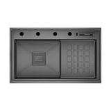 Crauf Lusso 1056 Diamond-Step Akıllı Mutfak Evyesi 86 x 48 cm Füme, El Yapımı 304 Paslanmaz Çelik Evye, Ankastre Sabunluk, Tepsi Süzgeç, Bıçaklık ve Uzaktan Kumandalı Sifon
