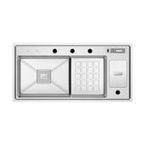 Crauf Lusso 1061 Diamond-Step Akıllı Evye 100 x 48 cm Platinum Stain Inox, 304 Paslanmaz Çelik, Entegre Çöp Kovası, Kesme Tahtası, Kumandalı Sifon ve Sabunluk