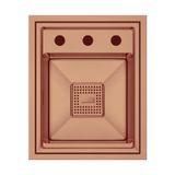Crauf Lusso 6390 Paslanmaz Çelik Portatif Kapak,Çelik Süzgeç (Gider Takımı),Kumandalı Sifon Seti (Remote Pop-up Waste) Kapaklı (Hidden) Minimalist Akıllı Eviye 38x47 cm Royal Bronze Bakır