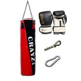 Crayz 100x30 cm Askı Aparatı Kırmızı Siyah Boks Kum Torbası Boks Eldiveni Set