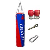 crayz 120x35 Büyük Boy Dolu Boks Kum Torbası Boks Eldiveni Set Askı Aparatı (KIRMIZI MAVİ)
