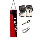 crayz 120x35 Büyük Boy Dolu Boks Kum Torbası Boks Eldiveni Set Askı Aparatı (KIRMIZI SİYAH)