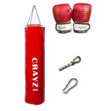 crayz 120x35 Büyük Boy Dolu Boks Kum Torbası Boks Eldiveni Set Askı Aparatı (KIRMIZI)