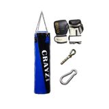 crayz 120x35 Büyük Boy Dolu Boks Kum Torbası Boks Eldiveni Set Askı Aparatı (MAVİ SİYAH)