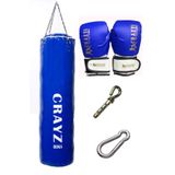 crayz 120x35 Büyük Boy Dolu Boks Kum Torbası Boks Eldiveni Set Askı Aparatı (MAVİ)