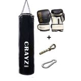 crayz 120x35 Büyük Boy Dolu Boks Kum Torbası Boks Eldiveni Set Askı Aparatı (SİYAH)