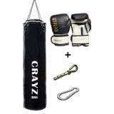 Crayz Boks Kum Torbası Boks Eldiveni Set Orta Boy 100X30 Askı Aparatı (Siyah) - Çok Renkli